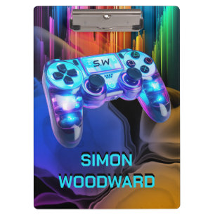 Gamer neonlichten monogram controllernaam klembord