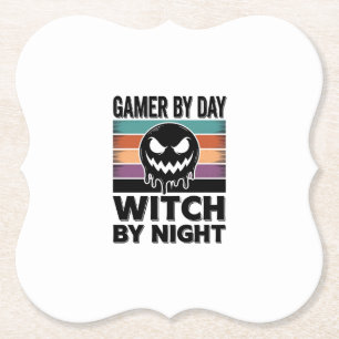Gamer Overdag Heks 's Nachts Retro Halloween-ontwe Kartonnen Onderzetters