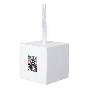 Gamer Overdag Heks 's Nachts Retro Halloween-ontwe Kubus Ornament