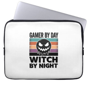 Gamer Overdag Heks 's Nachts Retro Halloween-ontwe Laptop Sleeve