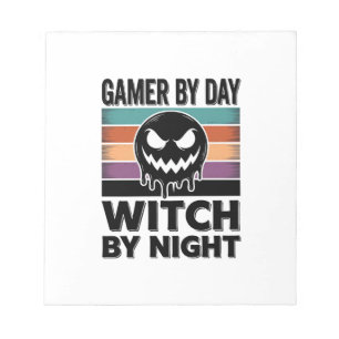 Gamer Overdag Heks 's Nachts Retro Halloween-ontwe Notitieblok