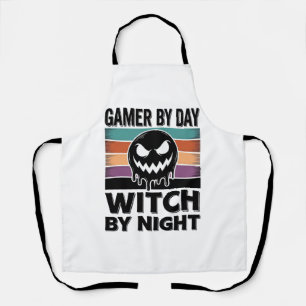 Gamer Overdag Heks 's Nachts Retro Halloween-ontwe Schort