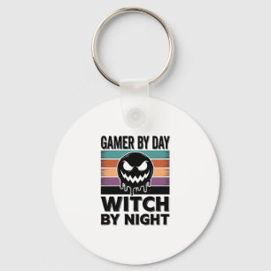 Gamer Overdag Heks 's Nachts Retro Halloween-ontwe Sleutelhanger