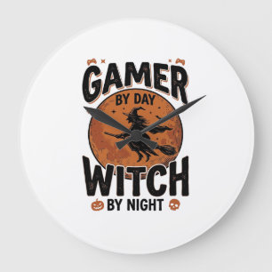 Gamer Overdag Heks 's Nachts Vintage Gaming Design Grote Klok