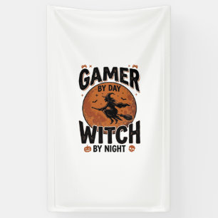 Gamer Overdag Heks 's Nachts Vintage Gaming Design Spandoek
