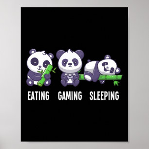 Gamer Panda Eating Gaming Sleeping voor Multiplaye Poster