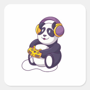 Gamer Panda Videogames Spelend Vierkante Sticker