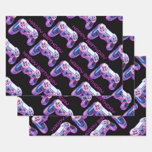 Gamer party game controller roze gelukkige verjaar inpakpapier vel