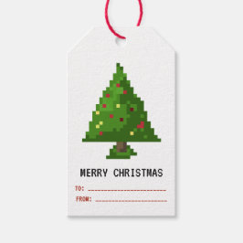 Gamer Pixel 8-bits kerstboom cadeau Label Cadeaulabel