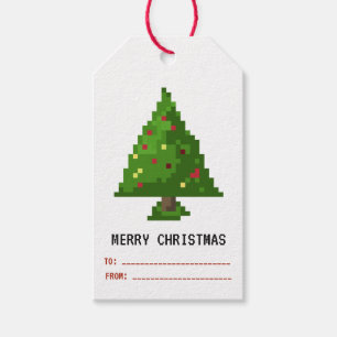 Gamer Pixel, 8-bits kerstboomvakantie met cadeau L Cadeaulabel