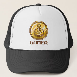 Gamer Pixel Joystick Embleem - Retro Gamen Trucker Pet
