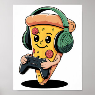 Gamer Pizza Videogames Grappig Eten Mannen Jongens Poster