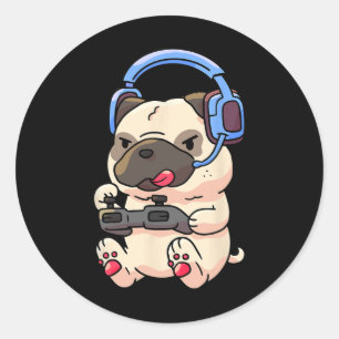 Gamer Pug Gaming Pugs Video Game Cadeau Ronde Sticker