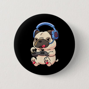 Gamer Pug Gaming Pugs Videogave Geschenk Ronde Button 5,7 Cm