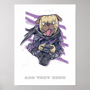 Gamer Pug Ninja Neon Bekijk Tiener graphics Gift C Poster