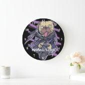 Gamer Pug Ninja Neon Bekijk Tieners Graphics Cool Grote Klok (Huis)
