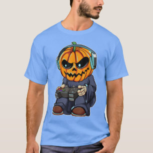 Gamer Pumpkin Lazy Halloween Costume Cool Videogam T-shirt