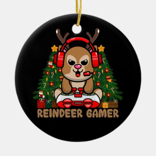 Gamer Reindeer-kerstvideogame Keramisch Ornament (Voorkant)