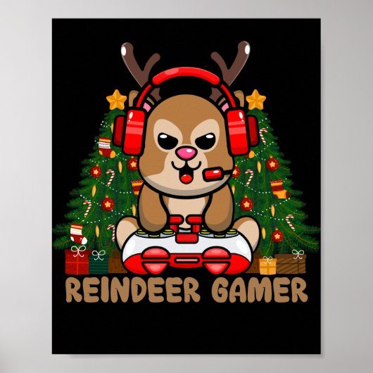 Gamer Reindeer-kerstvideogame Poster (Voorkant)