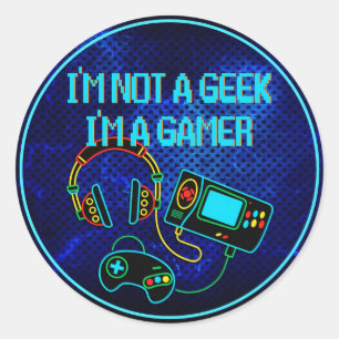 Gamer Retro Neon Blauw Ronde Sticker