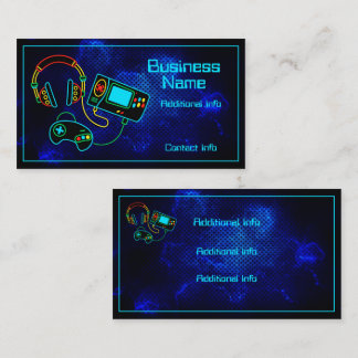 Gamer Retro Neon Blauw Visitekaartje
