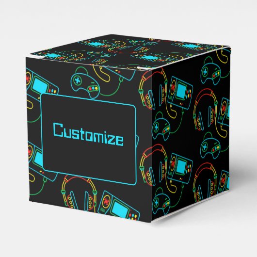 Gamer Retro Neon kubus Bedankdoosjes (Voorkant Zijde)