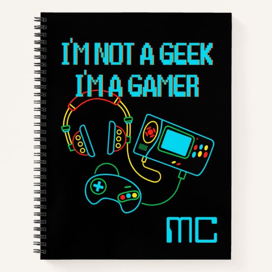Gamer Retro Neon Monogrammed Notitieboek (Voorkant)