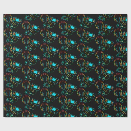Gamer Retro Neon Patroon Cadeaupapier (Vlak)