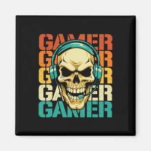 Gamer - Retro Skull Gaming Lover Console Spel Vide Magneet