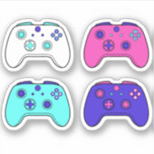 Gamer Roze Paarse Blauwe Cartoon Controller Set Sticker (Voorkant)