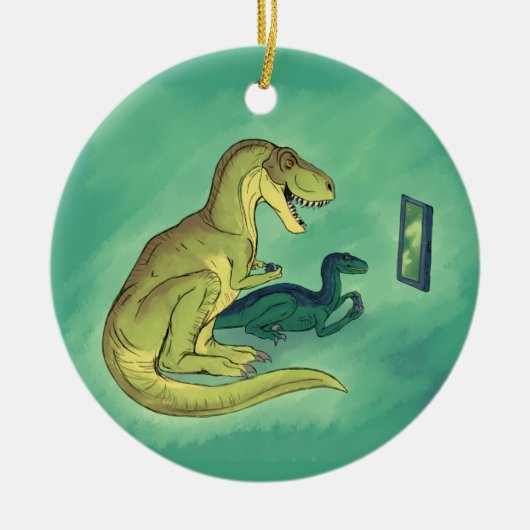Gamer-Saurus Keramisch Ornament (Voorkant)