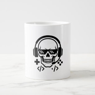 Gamer Schedel Koptelefoon Pixel Bril   Krachtig Zw Extra Grote Beker