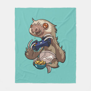 Gamer Sloth Eating Nachos in Underpants Cartoon Fleece Deken