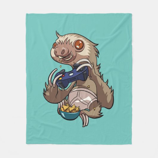 Gamer Sloth Eating Nachos in Underpants Cartoon Fleece Deken (Voorkant)