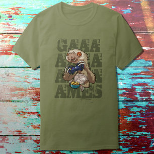 Gamer Sloth Eating Nachos in Underpants Cartoon T-shirt