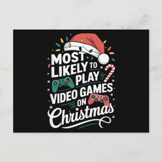 Gamer speelt waarschijnlijk videogames met kerst feestdagenkaart (Voorkant)