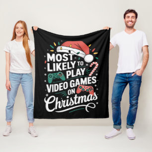Gamer speelt waarschijnlijk videogames met kerst fleece deken