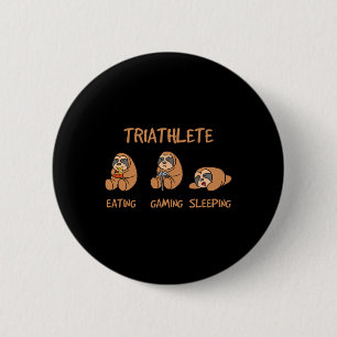 Gamer Triatleet Grappige Gaming Luiaard Speelt Vid Ronde Button 5,7 Cm
