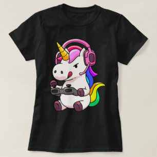 Gamer Unicorn Cute Regenboog Gaming Design T-shirt