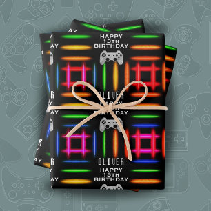 Gamer Video Game Controller Neon Birthday Party Inpakpapier Vel