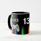 Gamer Video Game Controller Neon Name Age Mok (Voorkant links)