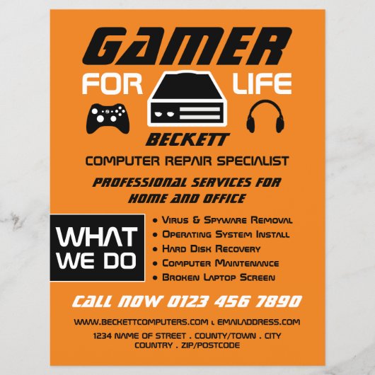 Gamer voor het Leven, Computerhersteldienst Advert Flyer (Voorkant)