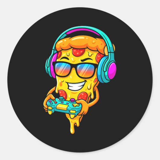 Gamer Zza Slice Video Gaming Boy Enthusiast Gamer Ronde Sticker (Voorkant)
