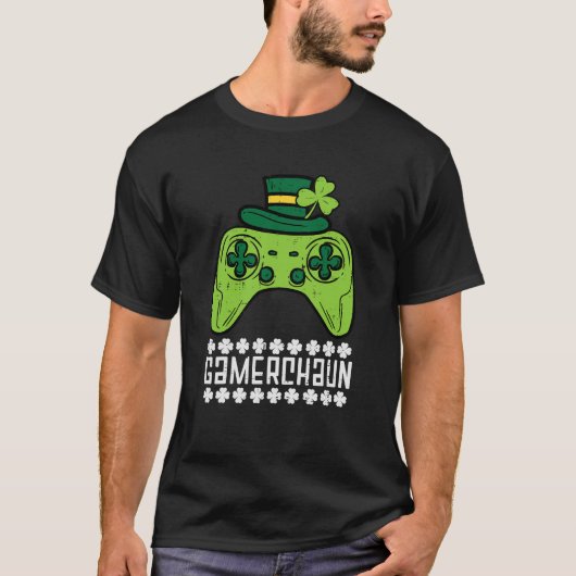 Gamerchaun Irish Gamer Paddys Mannen St Patrick Da T-shirt (Voorkant)