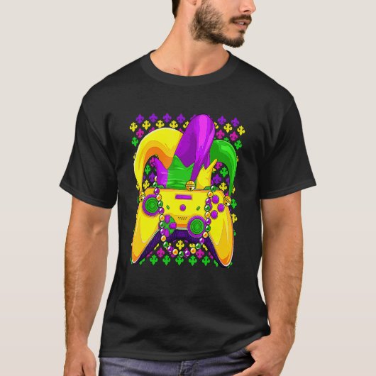 Gamercontroller en mardi Gras videogame A T-shirt (Voorkant)