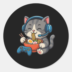 Gamerkat eet Ramen - Gamingliefhebber Console Game Ronde Sticker