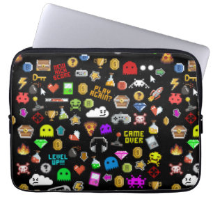 Gamerretro Pixel Video Gaming Icons Wrapping Pape Laptop Sleeve