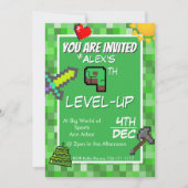 Gamer's Birthday Invitation Green Pixels (Devant)