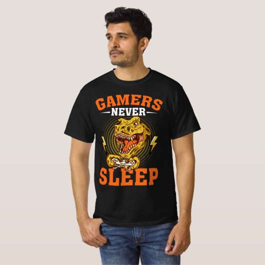 Gamers slapen nooit t-shirt (Voorkant volledig)