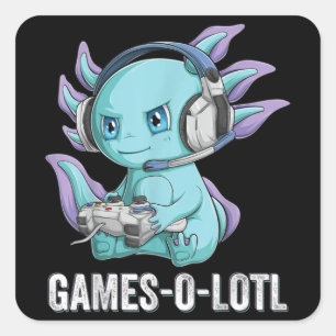 Gamesolotl Axolotl Video Gamer Kawaii Anime jongen Vierkante Sticker